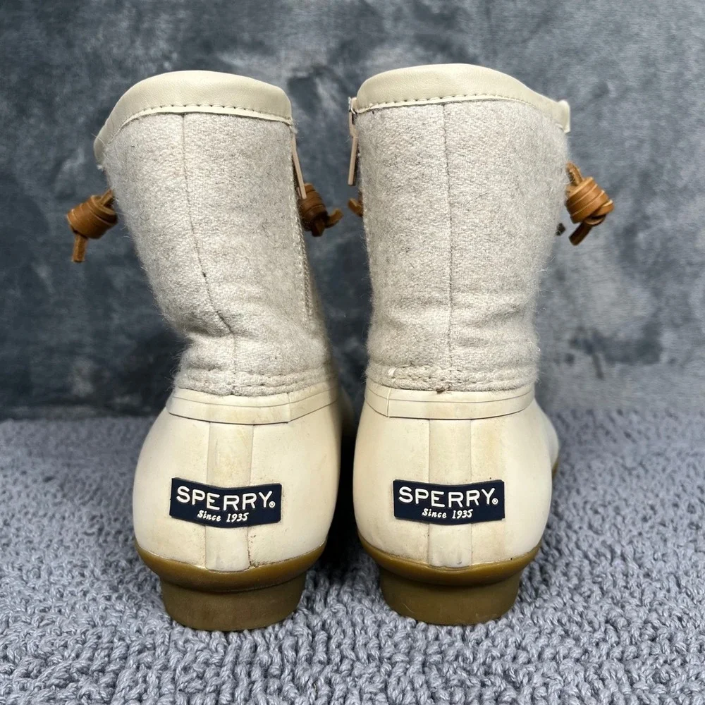Sperry Saltwater Duck Boots Youth 4M Cream Grey Wool Textile STK163619